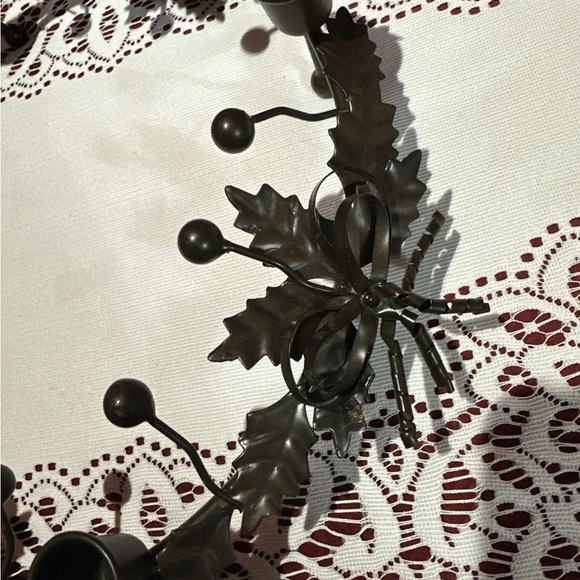 Vtg, Round Metal Advent Wreath. 4 Candlestick Holder, Bows,Holly,  Made In India - Picture 3 of 12
